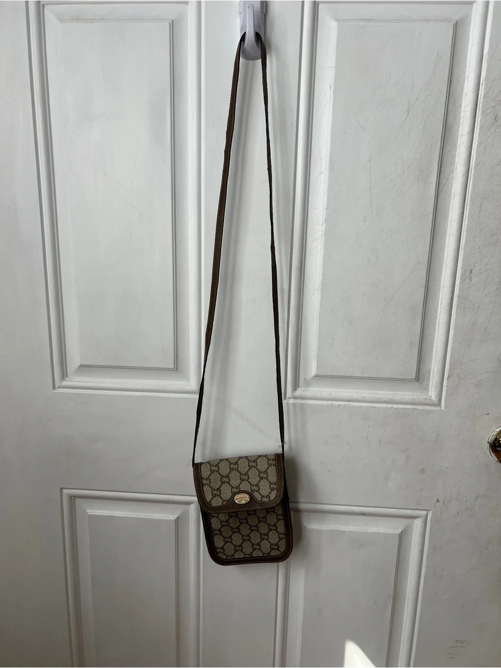 Gucci Beige and Brown Monogram Crossbody Messenger Bag